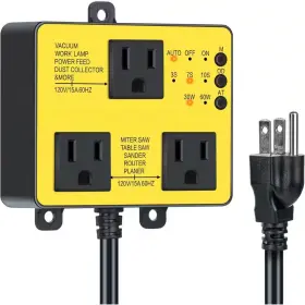 Aoibox 744110577129 Yellow 3-outlet Automatic Vacuum Switch With Extra Outlet-dust Control Autoswitc