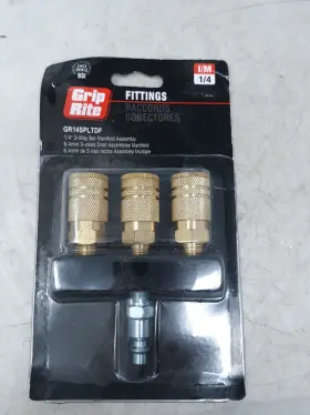 Gr14spltdf Grip-rite 1/4 Inch Flat 3-way Air Splitter With Plug And Couplers 4 Pack