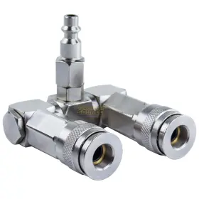 10567 Grip Tools Two Way Air Hose Compressor Swivel Splitter 1/4 Inch Npt 360 Degrees Connector