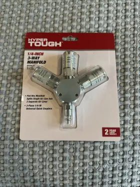 Hyper Tough 445028090009 3-way 1/4 Inch Air Manifold With Quick Connect Couplers