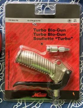 S181 Milton Industries Turbo Blow Gun With Adjustable Nozzle Hose Rubber Air