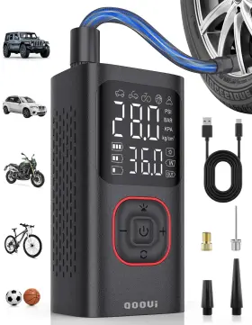 Atj-001 Qoovi Tire Inflator Portable Air Compressor 150 Psi Smart Pump For Car Bike